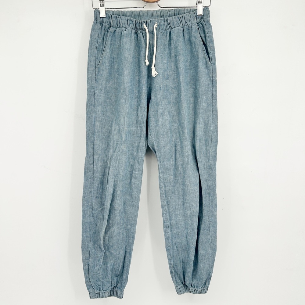 Mollusk Womens Light Blue Linen Cotton Chambray‎ Beachy Coastal Jogger Pants S
